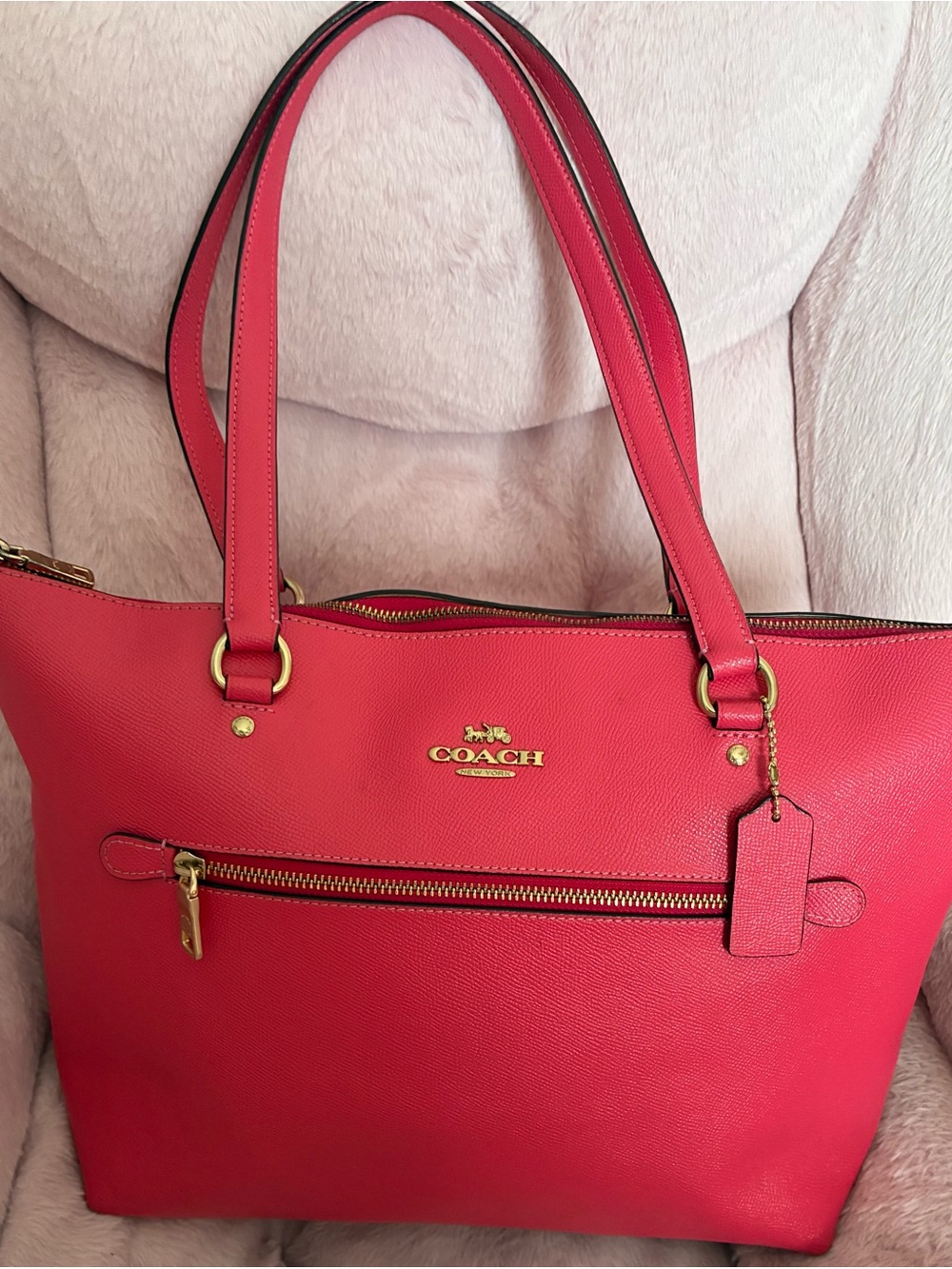 Coach Vintage Pink Large Leather Tote with Gold Hardware